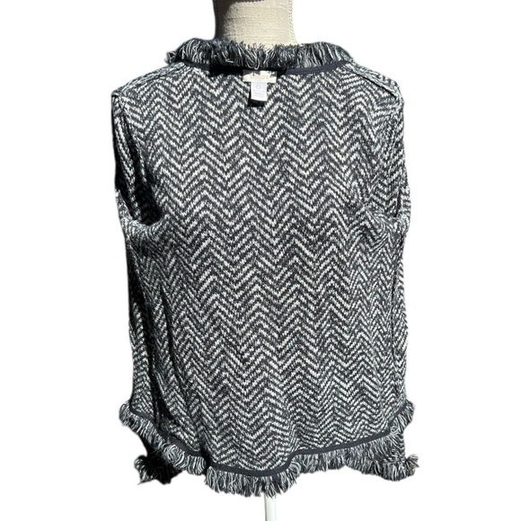 🌻Chico's Soft Tweed Wool Blend Blazer Jacket Cardigan Fringe Trim Size Small - Picture 10 of 12
